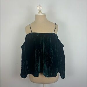 NWT TopShop Off the Shoulder Top Green Velvet US 4